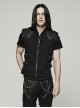 Punk Style Cool Stand Collar Shiny Twill Splicing Metal Rivet Zipper Side Waist Webbing Decorative Black Vest