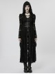 Gothic Style Knit Rose Pattern Ripped Sexy Backless Old Effect Metal Buckle Back Black Hooded Jacket