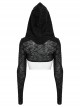 Punk Style Unique Detachable Hood Metal Buckle Decoration Stretch Knit Fabric Black Long Sleeves Jacket