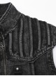 Punk Style Stand Collar Old Washed Process Metal Rivet Decoration Unique Doomsday Style Black Long Vest