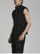 Punk Style Handsome Stand Collar Cool Metal Rivet Decoration Non Stretch Twill Fabric Black Vest