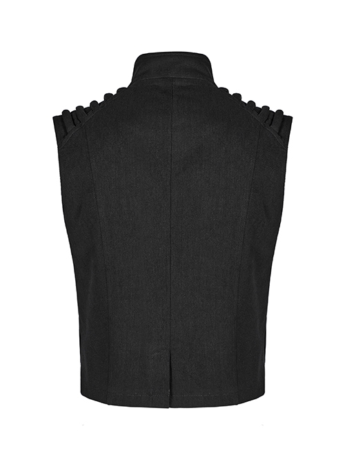 Punk Style Handsome Stand Collar Cool Metal Rivet Decoration Non Stretch Twill Fabric Black Vest