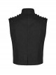 Punk Style Handsome Stand Collar Cool Metal Rivet Decoration Non Stretch Twill Fabric Black Vest