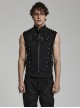 Punk Style Handsome Stand Collar Cool Metal Rivet Decoration Non Stretch Twill Fabric Black Vest