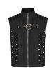 Punk Style Handsome Stand Collar Cool Metal Rivet Decoration Non Stretch Twill Fabric Black Vest