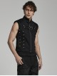 Punk Style Handsome Stand Collar Cool Metal Rivet Decoration Non Stretch Twill Fabric Black Vest