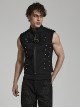 Punk Style Handsome Stand Collar Cool Metal Rivet Decoration Non Stretch Twill Fabric Black Vest