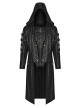 Punk Style Unique Cracked Leather Splicing Hollow Mesh Removable Zipper Black Long Sleeves Hooded Jacket