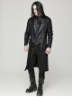 Punk Style Unique Cracked Leather Splicing Hollow Mesh Removable Zipper Black Long Sleeves Hooded Jacket