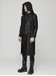 Punk Style Unique Cracked Leather Splicing Hollow Mesh Removable Zipper Black Long Sleeves Hooded Jacket