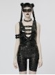 Punk Style Chest Sexy Hollow Cool Motorcycle Buckle Unique Ghost Face Zipper Black Patent Leather Slim Vest