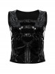 Punk Style Chest Sexy Hollow Cool Motorcycle Buckle Unique Ghost Face Zipper Black Patent Leather Slim Vest