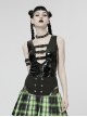 Punk Style Chest Sexy Hollow Cool Motorcycle Buckle Unique Ghost Face Zipper Black Patent Leather Slim Vest