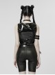 Punk Style Chest Sexy Hollow Cool Motorcycle Buckle Unique Ghost Face Zipper Black Patent Leather Slim Vest