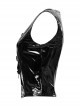 Punk Style Chest Sexy Hollow Cool Motorcycle Buckle Unique Ghost Face Zipper Black Patent Leather Slim Vest