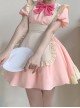 Kiss Kiss Series Colorful Versatile Doll Collar Bowknot Little Maid Ruffled Apron Sweet Lolita Puff Sleeve Short Dress