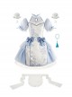 Chinese Style Frost Ice Blue Landscape Print Classic Lolita Stand Collar Bare Shoulder Puff Sleeves Short Dress