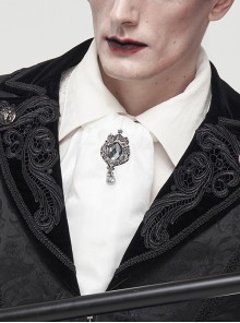 Gothic Style Handsome Printed Braided With Gem Brooch White Men's Neck Scarf