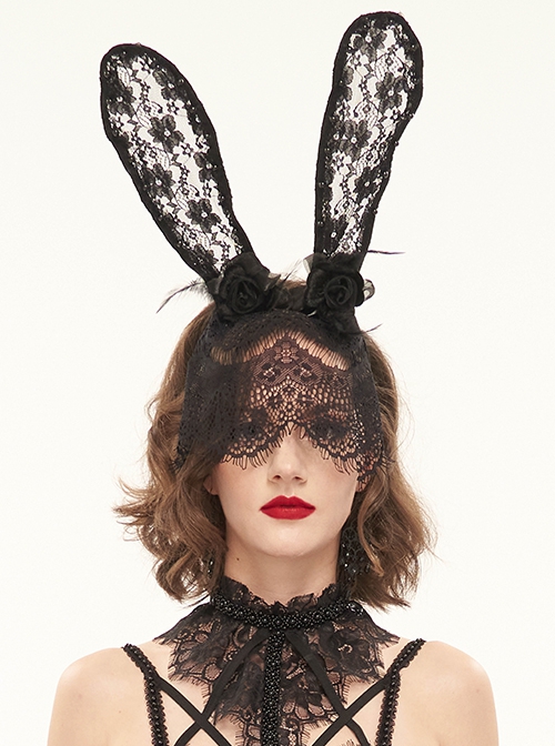 Gothic Style Sexy Lace Mysterious Rabbit Ears Half Covered Black Veil
