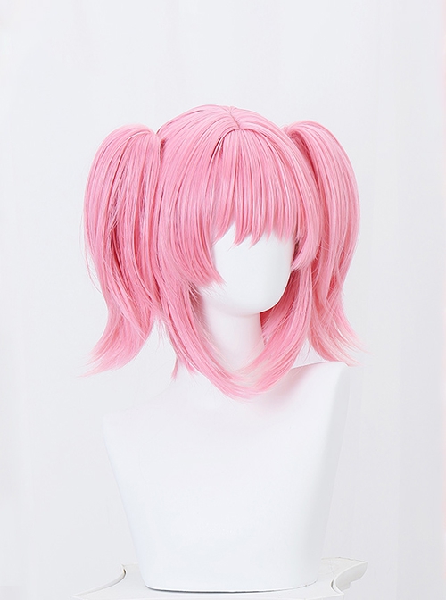 Magical Girl Series Cute Pink Madoka Kaname Cosplay Choppy Bangs Twin Ponytails Sweet Lolita Wig