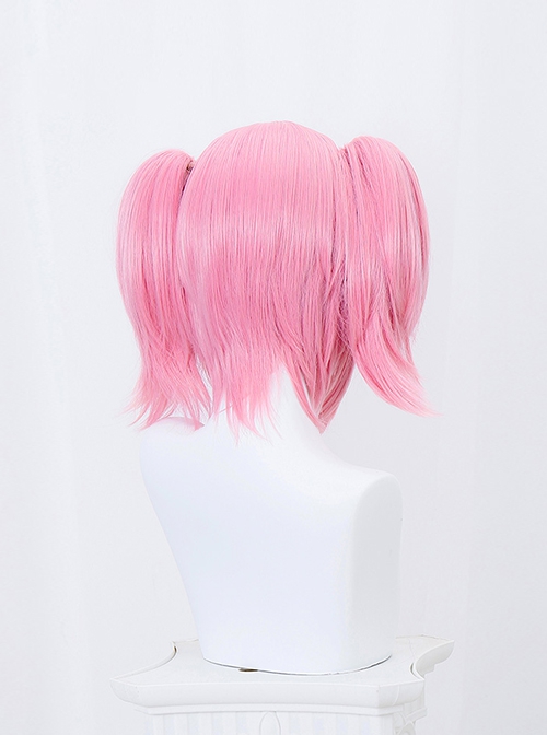 Magical Girl Series Cute Pink Madoka Kaname Cosplay Choppy Bangs Twin Ponytails Sweet Lolita Wig