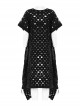 Punk Style Decadent Hole Twill Fabric Cool Metal Skull Rivet Decoration Black Short Sleeves Cardigan