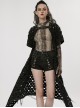 Punk Style Decadent Hole Twill Fabric Cool Metal Skull Rivet Decoration Black Short Sleeves Cardigan