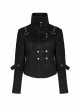 Punk Style Stand Collar Decadent Wash Old Effect Handsome Metal Rivet Black Long Sleeves Denim Jacket