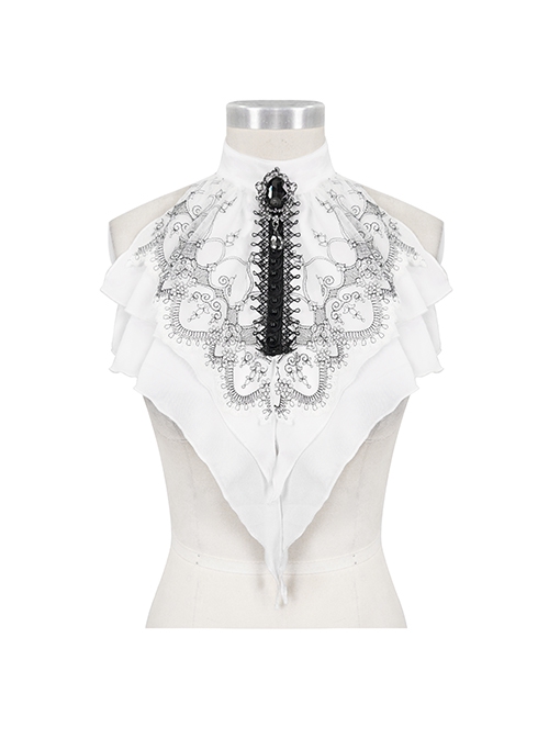 Gothic Style Exquisite Black Lace Embroidered Chiffon Layered Ruffles White Three Dimensional Collar