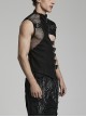 Punk Style Unique Irregular Stitching Design Handsome Metal Ring Devil Shape Zipper Decoration Hollow Black Vest