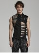 Punk Style Unique Irregular Stitching Design Handsome Metal Ring Devil Shape Zipper Decoration Hollow Black Vest