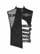 Punk Style Unique Irregular Stitching Design Handsome Metal Ring Devil Shape Zipper Decoration Hollow Black Vest