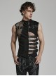 Punk Style Unique Irregular Stitching Design Handsome Metal Ring Devil Shape Zipper Decoration Hollow Black Vest