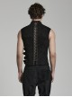 Punk Style Unique Irregular Stitching Design Handsome Metal Ring Devil Shape Zipper Decoration Hollow Black Vest