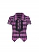 Punk Style Lace Placket Decoration Yarn Dyed Lattice  Pointed Hem Black  Purple Short Sleeves Exposed Navel Shirt