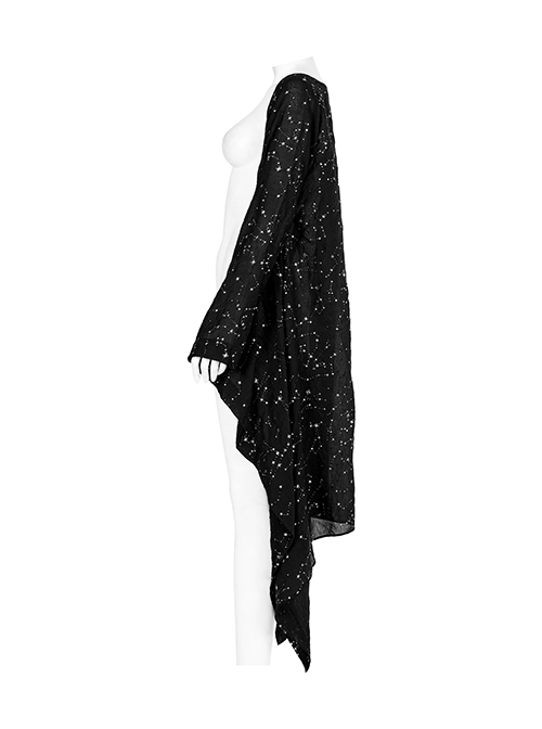 Gothic Style Unique Shining White Constellation Print Comfortable Cotton Light Flowing Black Shawl