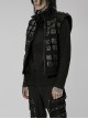 Punk Style High Collar Unique Geometric Pattern Design Shoulder Buckle Handsome Black Male Vest