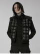 Punk Style High Collar Unique Geometric Pattern Design Shoulder Buckle Handsome Black Male Vest