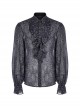Gothic Style Ruffle Stand Collar Exquisite Embossed Pattern Retro Gray Chiffon Long Sleeves Loose Shirt