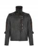 Punk Style Asymmetrical High Collar Design Cool Metal Rivet Side Ring Decoration Gray Brown Long Sleeves Jacket