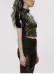 Punk Style Shiny Patent Leather Mesh Splicing Unique Futuristic Pattern Black One Arm Mechanical Harness