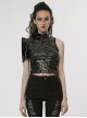 Punk Style Shiny Patent Leather Mesh Splicing Unique Futuristic Pattern Black One Arm Mechanical Harness