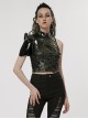 Punk Style Shiny Patent Leather Mesh Splicing Unique Futuristic Pattern Black One Arm Mechanical Harness