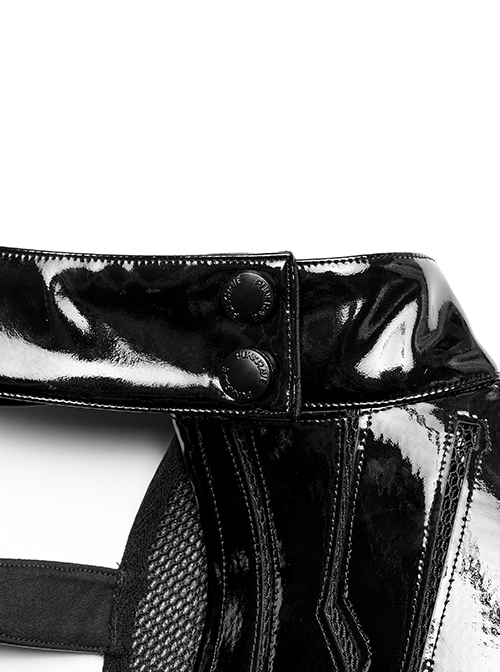 Punk Style Shiny Patent Leather Mesh Splicing Unique Futuristic Pattern Black One Arm Mechanical Harness