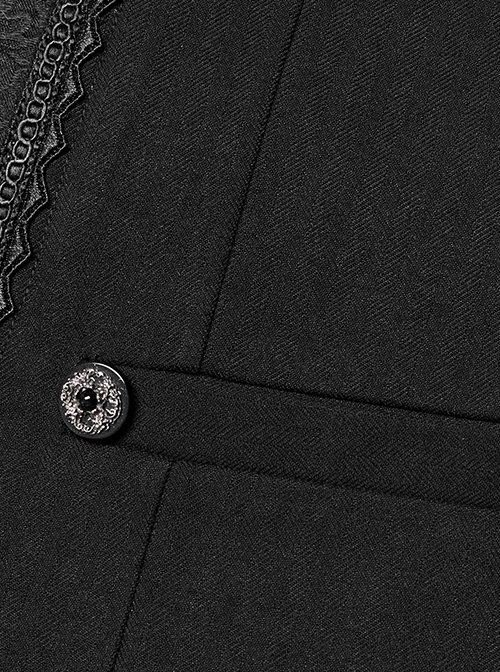 Gothic Style V Neck Woven Jacquard Exquisite 3D Carving Button Webbing Trim Vintage Black Gentleman Vest