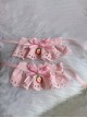 Pink Ribbon Bowknot Strawberry Pendant Embroidered Lace Sweet Lolita Sleeves Wrist Strap