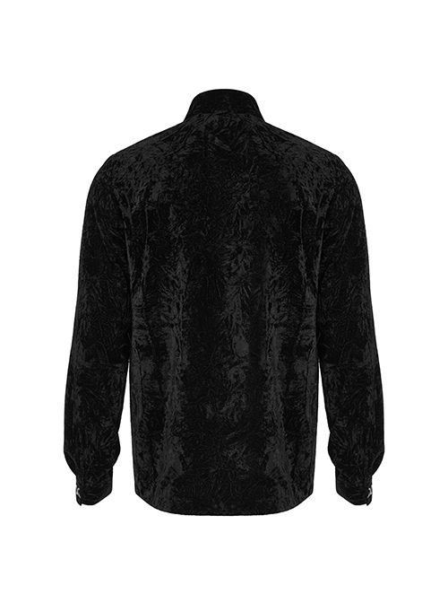 Punk Style Luxury Velvet Personality X Shape Button Chain Decoration Black Long Sleeves Male Shirt