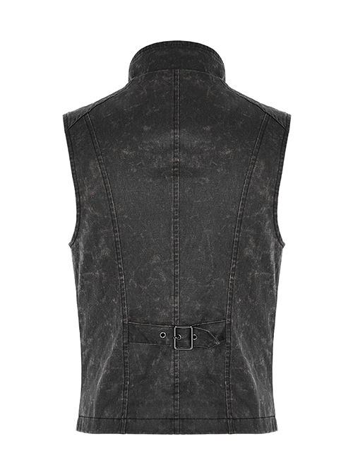 Punk Style Cool Stand Collar Unique Split Design Metal Skull Zipper Anti Apocalyptic Rebel Gray Male Vest