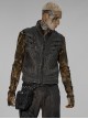 Punk Style Cool Stand Collar Unique Split Design Metal Skull Zipper Anti Apocalyptic Rebel Gray Male Vest