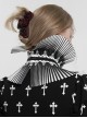 Gothic Style Lace Hard Net With Hand-Sewn Three-Dimensional Ribbon Water Drop Beads Black And White Pleated Collar